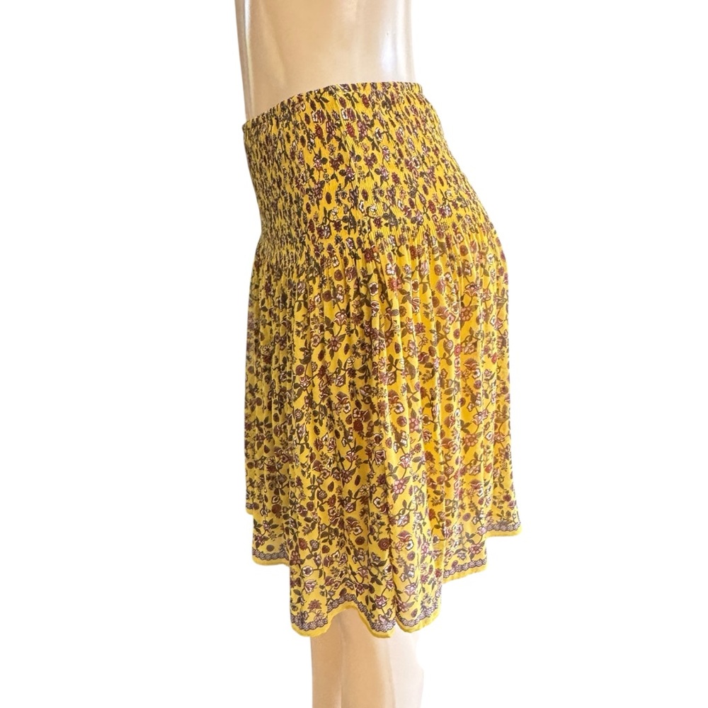 NEW Max Studio Floral Pleated Mini Skirt Gold Yellow XS Boho Cottagecore Retro - Picture 3 of 14